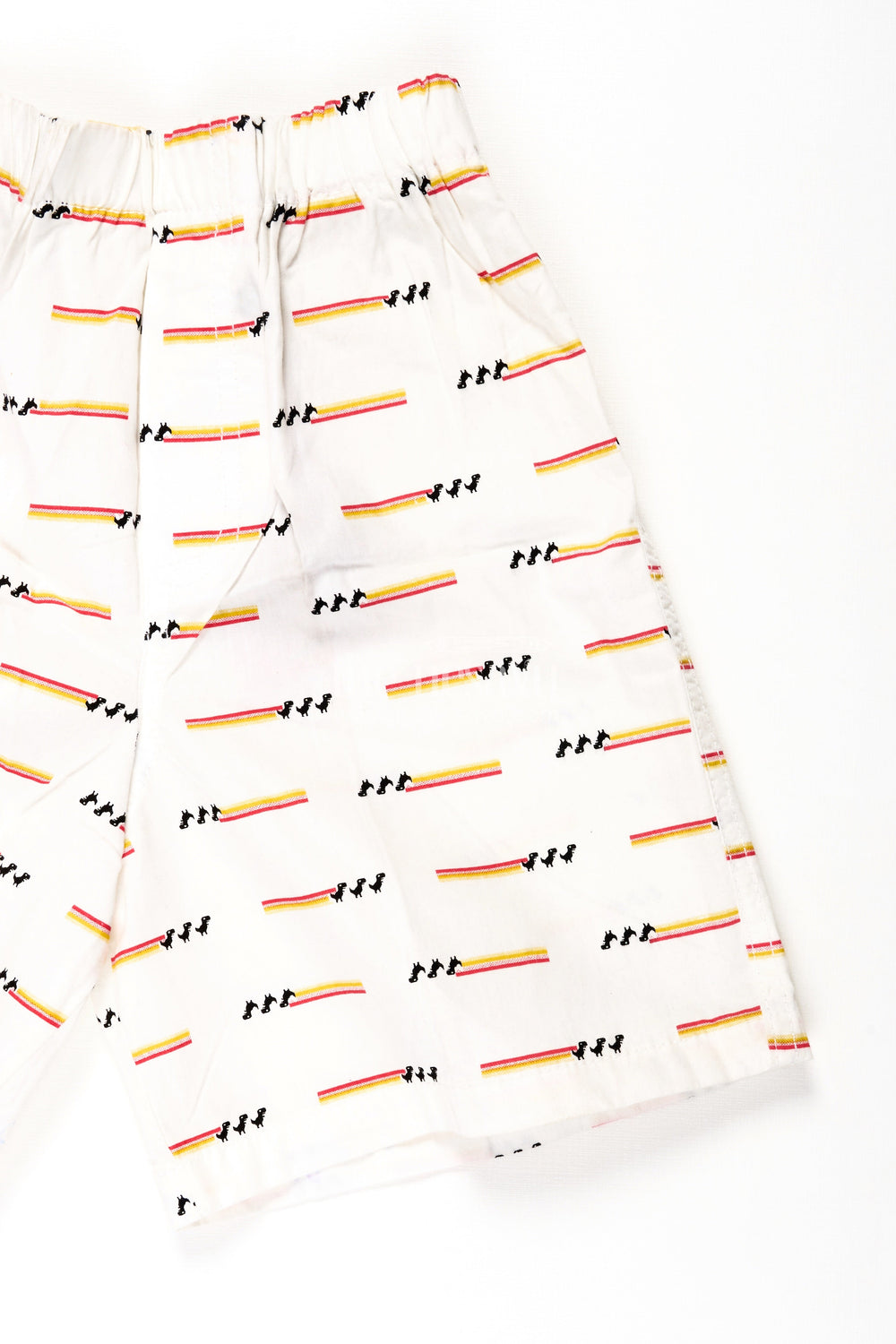 The Nesavu Boys Shorts Boys Cotton White Shorts with Stripe and Bird Print and Soft Fit Waistband for Casual Comfort Nesavu Nesavu Boys Cotton White Shorts Colorful Stripe Bird Print Easy Fit Waistband