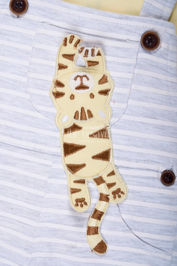 The Nesavu Boys Casual Set Boys Cotton Yellow Dress Outfit Casual with Giraffe Patch and Striped Dungaree for Sunny Day Comfort Nesavu Nesavu Boys Yellow Dress Outfit Casual Set Giraffe Patch Striped Cotton Dungaree Everyday Fun