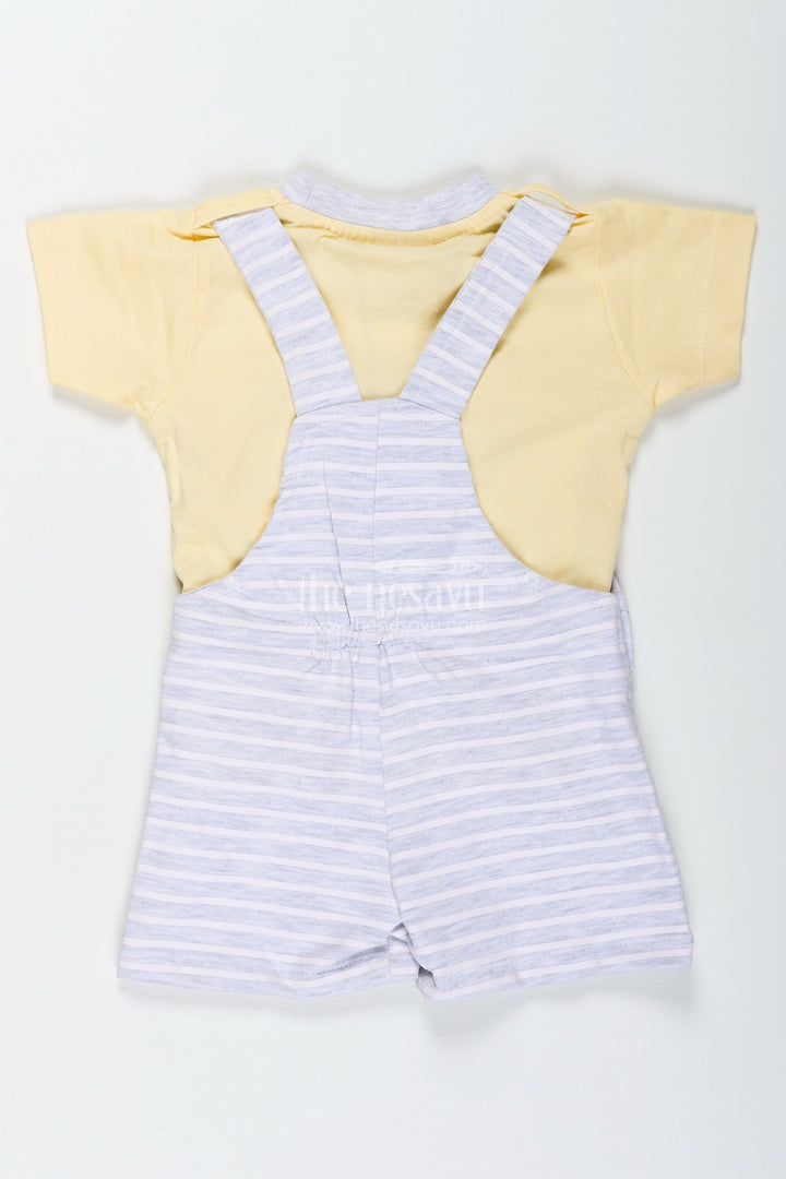 The Nesavu Boys Casual Set Boys Cotton Yellow Dress Outfit Casual with Giraffe Patch and Striped Dungaree for Sunny Day Comfort Nesavu Nesavu Boys Yellow Dress Outfit Casual Set Giraffe Patch Striped Cotton Dungaree Everyday Fun