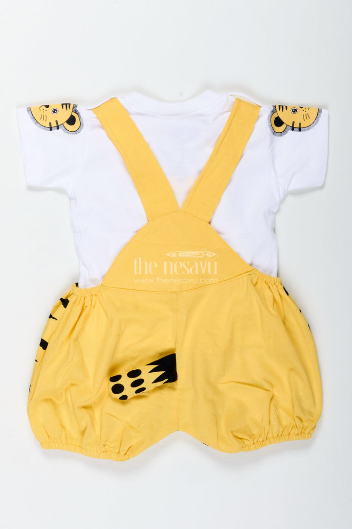 The Nesavu Boys Casual Set Boys Cotton Yellow Newborn Clothes Set with Animal Print Dungaree and Soft White T Shirt for Everyday Comfort Nesavu Nesavu Boys Yellow Cotton Newborn Clothes Set Animal Dungaree Soft T Shirt Infants