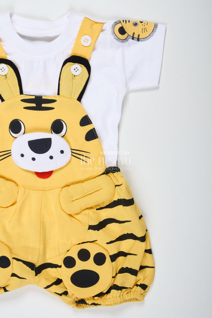 The Nesavu Boys Casual Set Boys Cotton Yellow Newborn Clothes Set with Animal Print Dungaree and Soft White T Shirt for Everyday Comfort Nesavu Nesavu Boys Yellow Cotton Newborn Clothes Set Animal Dungaree Soft T Shirt Infants