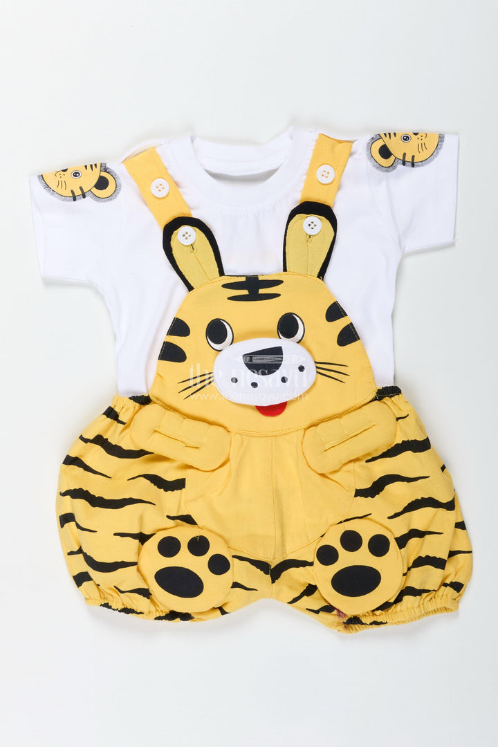 The Nesavu Boys Casual Set Boys Cotton Yellow Newborn Clothes Set with Animal Print Dungaree and Soft White T Shirt for Everyday Comfort Nesavu Nesavu Boys Yellow Cotton Newborn Clothes Set Animal Dungaree Soft T Shirt Infants