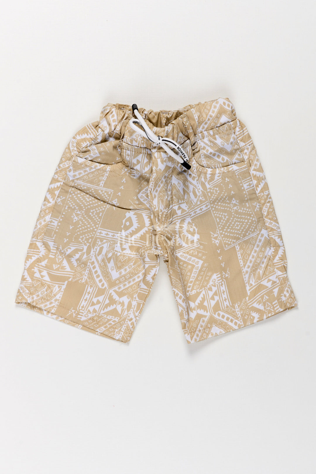 The Nesavu Boys Shorts Boys Cotton Yellow Shorts with Traditional Digital Print and Easy-Wear Drawstring Waist Nesavu 16 (1Y) / Yellow BWS022AA-16 Nesavu Boys Yellow Cotton Shorts Paisley Digital Print Stretch Waistband
