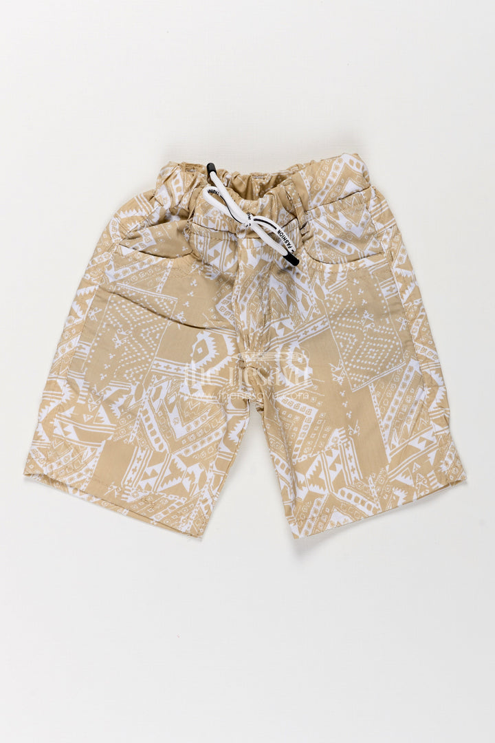 The Nesavu Boys Shorts Boys Cotton Yellow Shorts with Traditional Digital Print and Easy-Wear Drawstring Waist Nesavu 16 (1Y) / Yellow BWS022AA-16 Nesavu Boys Yellow Cotton Shorts Paisley Digital Print Stretch Waistband