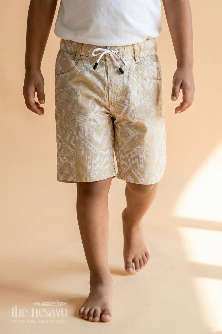 The Nesavu Boys Shorts Boys Cotton Yellow Shorts with Traditional Digital Print and Easy-Wear Drawstring Waist Nesavu 16 (1Y) / Yellow BWS022AA-16 Nesavu Boys Yellow Cotton Shorts Paisley Digital Print Stretch Waistband