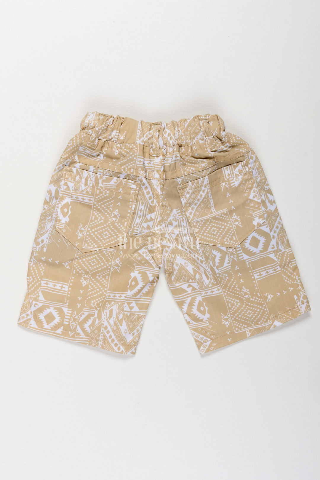The Nesavu Boys Shorts Boys Cotton Yellow Shorts with Traditional Digital Print and Easy-Wear Drawstring Waist Nesavu Nesavu Boys Yellow Cotton Shorts Paisley Digital Print Stretch Waistband