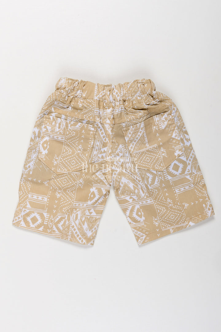 The Nesavu Boys Shorts Boys Cotton Yellow Shorts with Traditional Digital Print and Easy-Wear Drawstring Waist Nesavu Nesavu Boys Yellow Cotton Shorts Paisley Digital Print Stretch Waistband