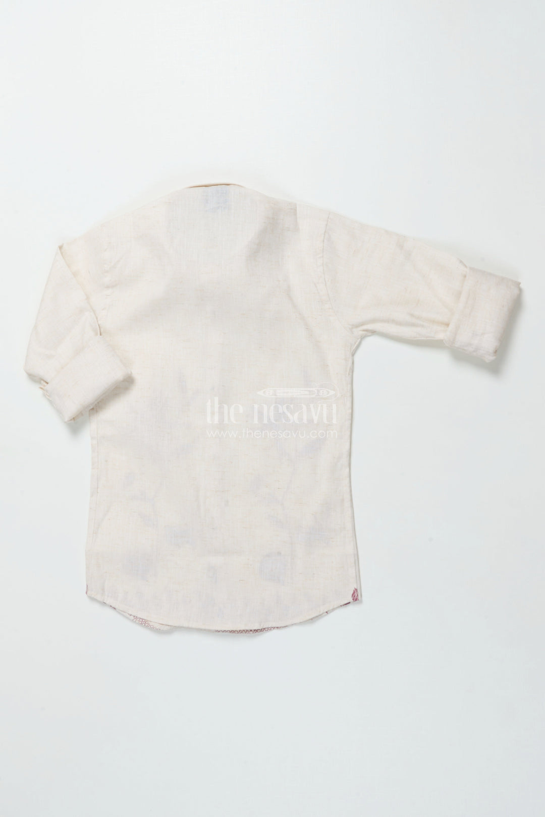 The Nesavu Boys Cotton Shirt Boys Cream and Brown Floral Embroidered Shirt Festive Ethnic Cotton Blend Nesavu Boys embroidered cream shirt brown floral border cotton blend ethnic occasions