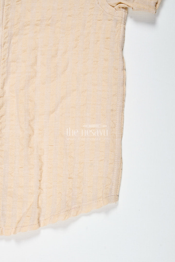 The Nesavu Boys Cotton Shirt Boys Cream Cotton Shirt for Casual Festive Gatherings Nesavu Nesavu Boys Cream Cotton Shirt Casual Seersucker Mandarin Collar Outfit Festive Occasions