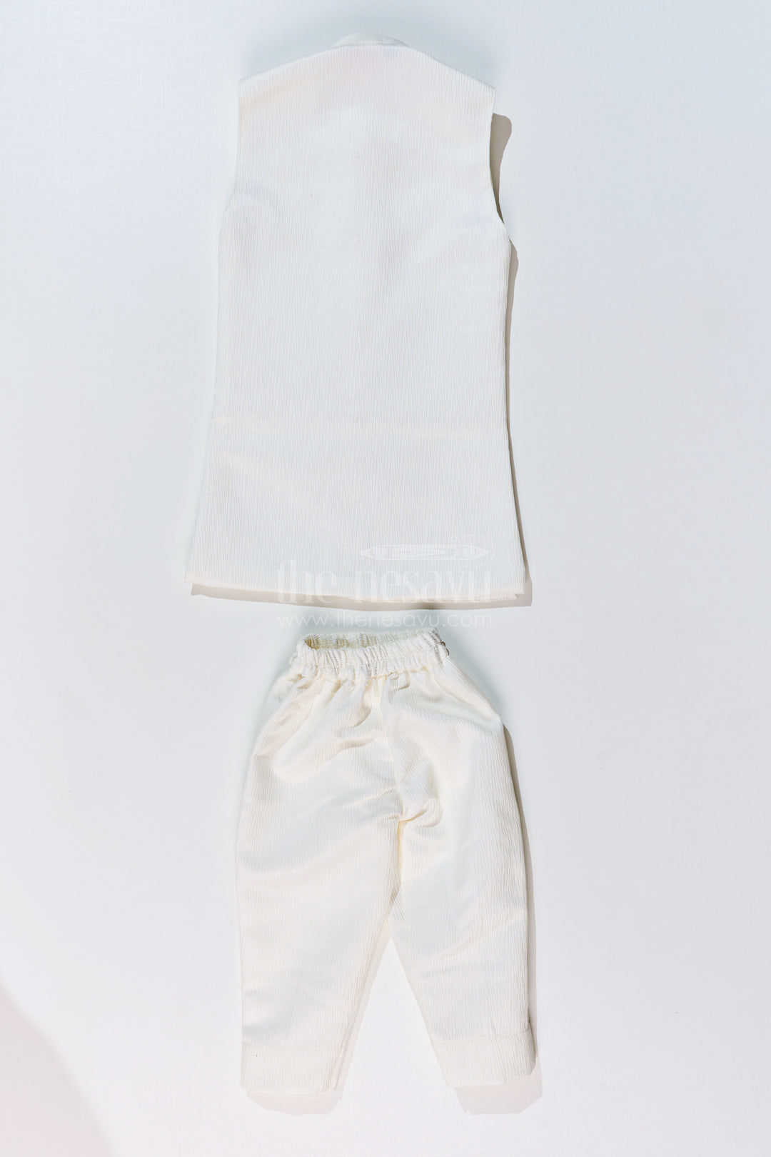 The Nesavu Boys Jacket Sets Boys Cream Kurta with Nehru Jacket in Silk Blend with Intricate Embroidery and Designer Brooch Nesavu Boys Cream Kurta Nehru Jacket Silk Blend Embroidery Designer Brooch | The Nesavu