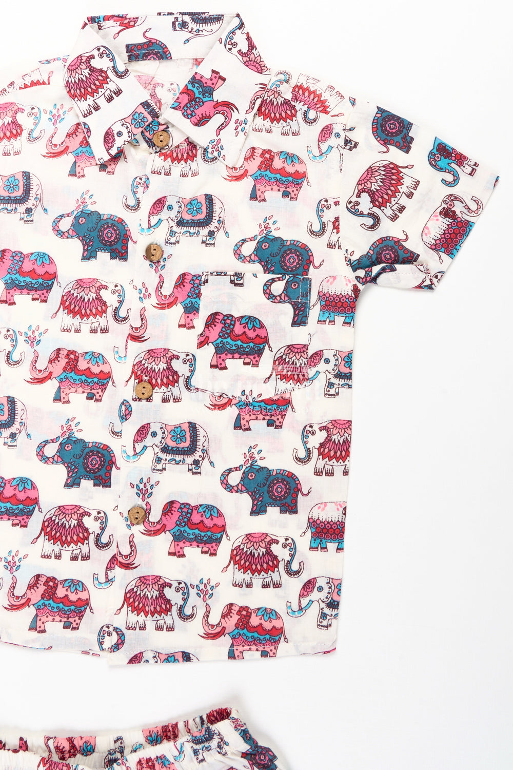 The Nesavu Boys Casual Set Boys Cute Casual Clothes with Pink and Blue Elephant Motifs for Playful Comfort and Style Nesavu Nesavu Boys Cute Casual Clothes Pink Blue Elephant Print Shirt Shorts Cotton