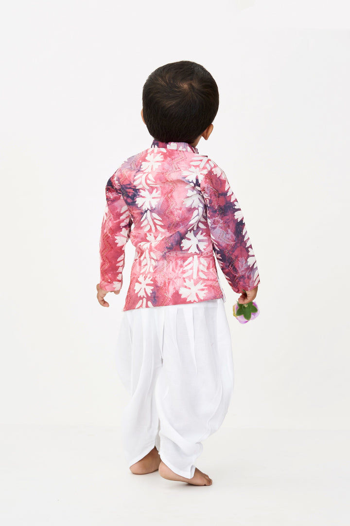 The Nesavu Boys Dothi Set Boys Designer Ethnic Wear in Maroon Batik Print Chanderi Cotton with Sequin Embroidery and White Dhoti Nesavu Boys Designer Ethnic Wear Set Maroon Batik Chanderi Cotton Embroidery Dhoti | The Nesavu