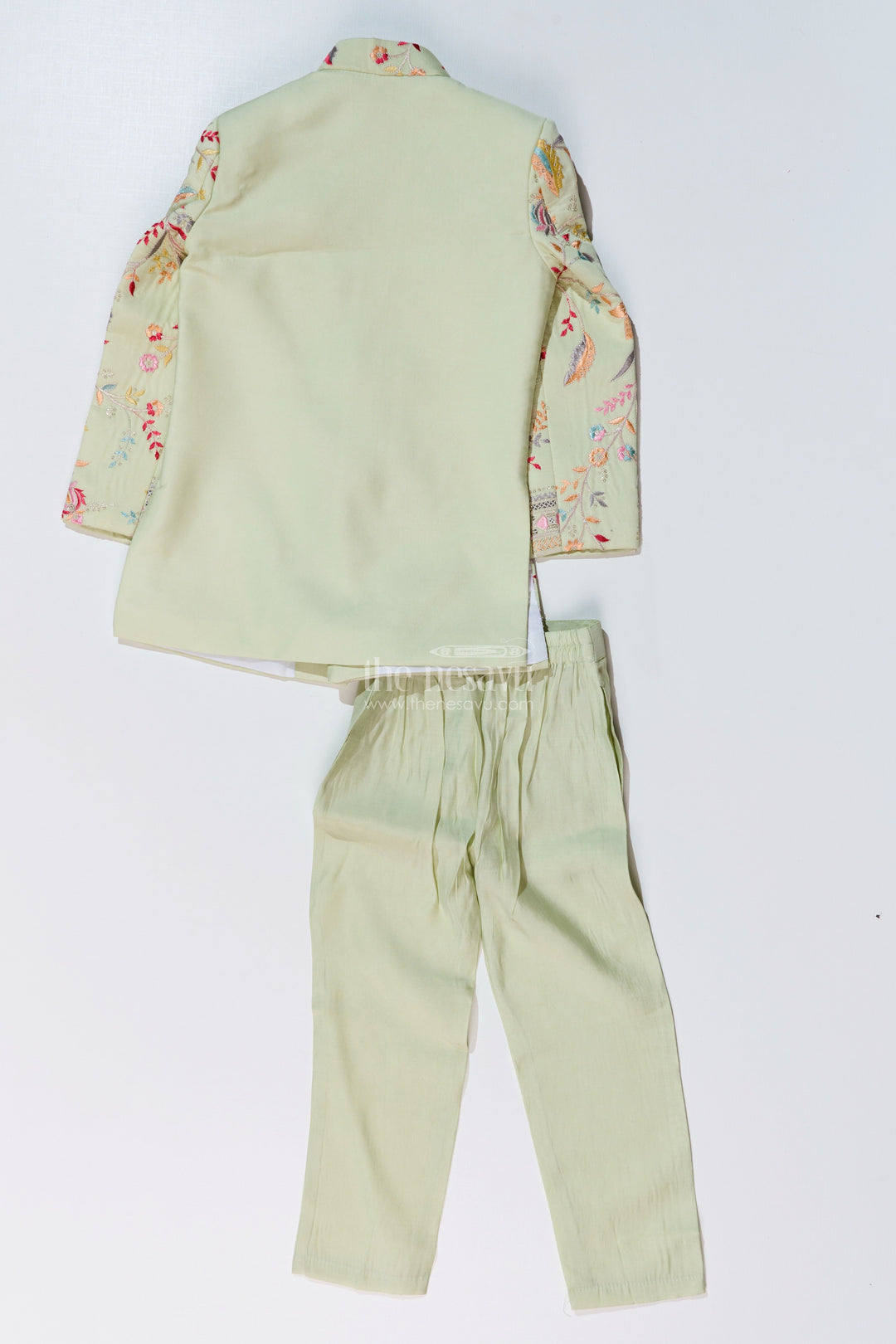 The Nesavu Boys Sherwani Boys Designer Kurta for Wedding with Embroidered Details and Silk Pants for Festive Wear Nesavu Boys Designer Kurta Wedding Embroidery Silk Pants Traditional Wear | The Nesavu
