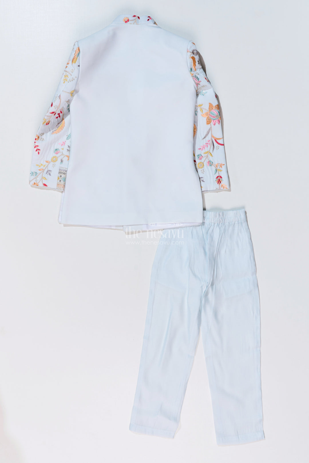 The Nesavu Boys Sherwani Boys Designer Kurtha with Embroidered Floral Patterns and Matching Pants for Special Occasions Nesavu Boys Designer Kurtha Embroidery Matching Pants Festive Wedding Wear | The Nesavu