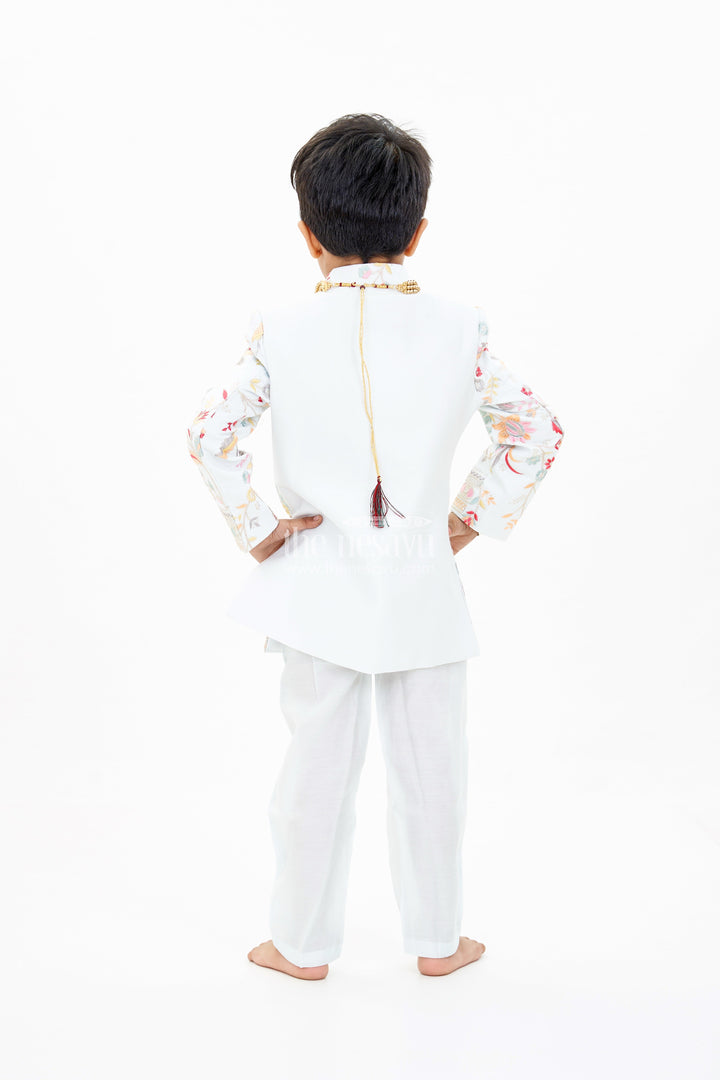 The Nesavu Boys Sherwani Boys Designer Kurtha with Embroidered Floral Patterns and Matching Pants for Special Occasions Nesavu Boys Designer Kurtha Embroidery Matching Pants Festive Wedding Wear | The Nesavu