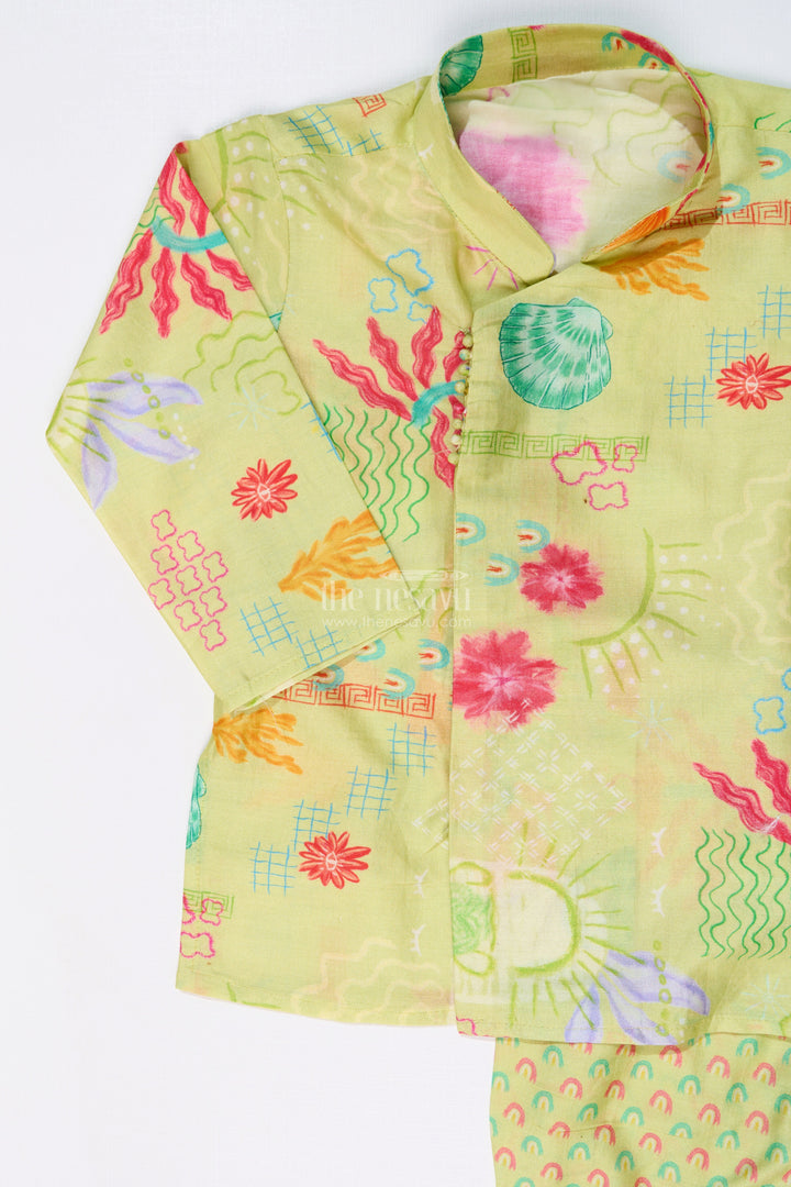 The Nesavu Boys Dothi Set Boys Dhoti and Kurta Set with Floral Printed Cotton Fabric for Ethnic Wear Nesavu Boys Dhoti Kurta Set Floral Printed Cotton Fabric Traditional Wear | The Nesavu