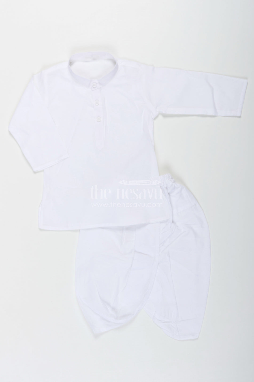 The Nesavu Boys Dothi Set Boys Dhoti Jacket Set in White Cotton with Thread Weave Embellished Jacket and Kurta Nesavu Nesavu Boys Dhoti Jacket Set White Cotton Thread Weave Embellishments Classic Kurta