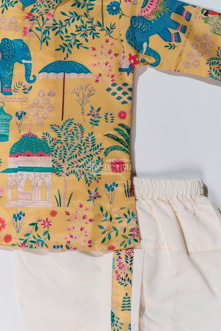 The Nesavu Boys Dothi Set Boys Dhoti Kurta Dress in Muslin Silk with Vibrant Digital Printed Design Nesavu Boys Dhoti Kurta Dress Muslin Silk Vibrant Digital Printed Design | The Nesavu