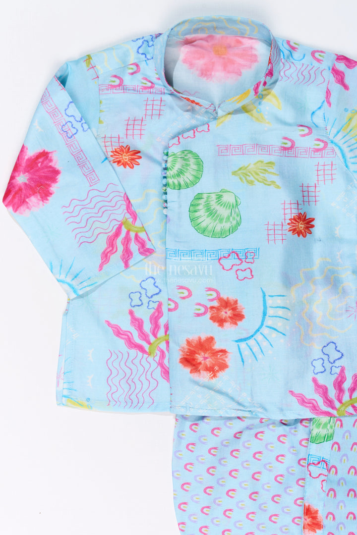 The Nesavu Boys Dothi Set Boys Dhoti Kurta for Kids with Floral Cotton Print for Traditional Celebrations Nesavu Boys Dhoti Kurta Kids Floral Cotton Print Traditional Festive Wear | The Nesavu