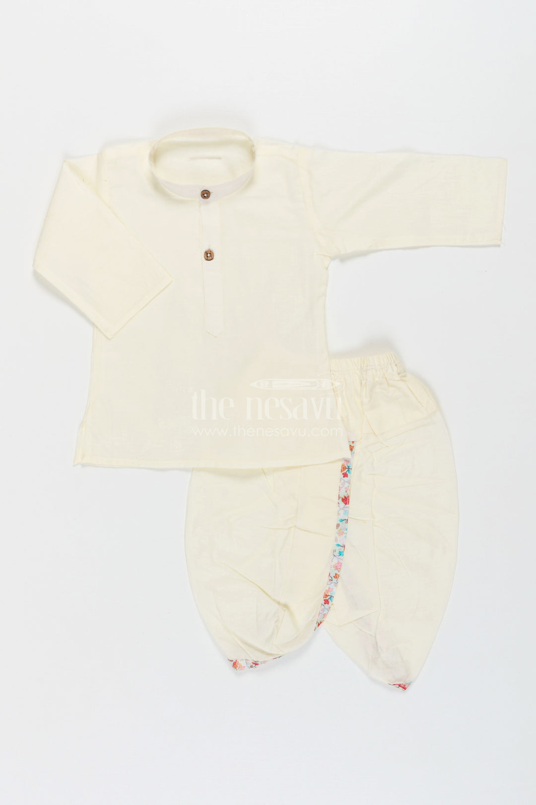 The Nesavu Boys Dothi Set Boys Dhoti Kurta Jacket Set in Beige Cotton with Digital Print Vest and Traditional Dhoti Pants Nesavu Boys Dhoti Kurta Jacket Set Beige Cotton Base Multicolor Digital Print Vest | The Nesavu