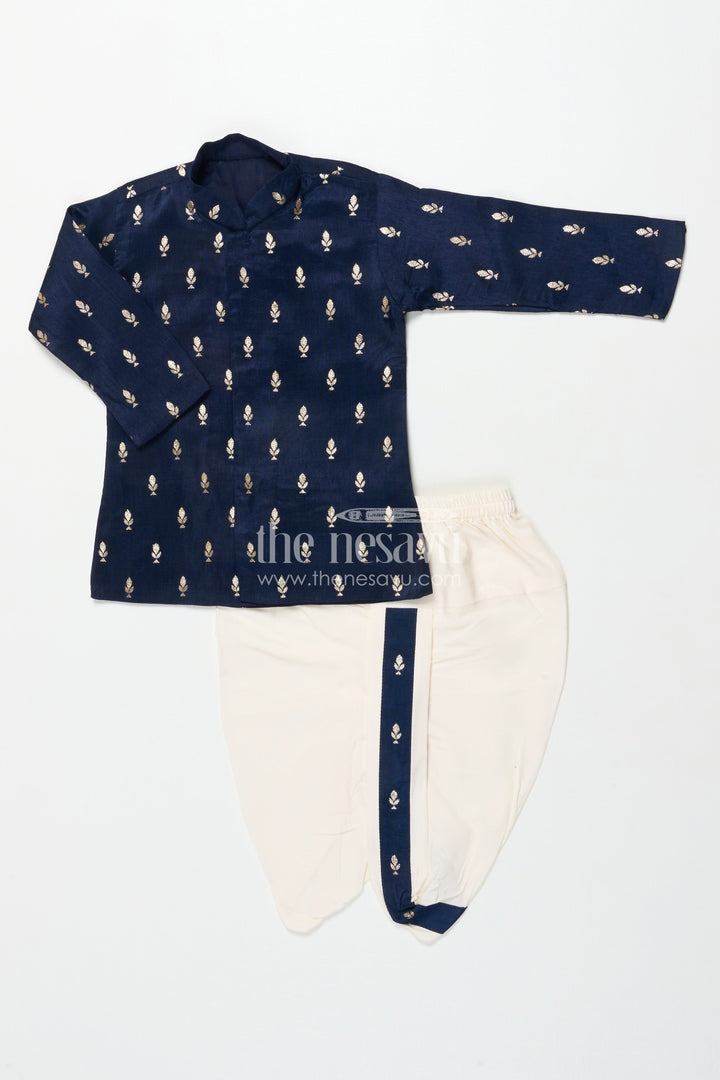 The Nesavu Boys Dothi Set Boys Dhoti Kurta Set for Festive Celebrations and Traditional Functions Nesavu Nesavu boys silk blend dhoti kurta embroidered detailing festive functions rituals