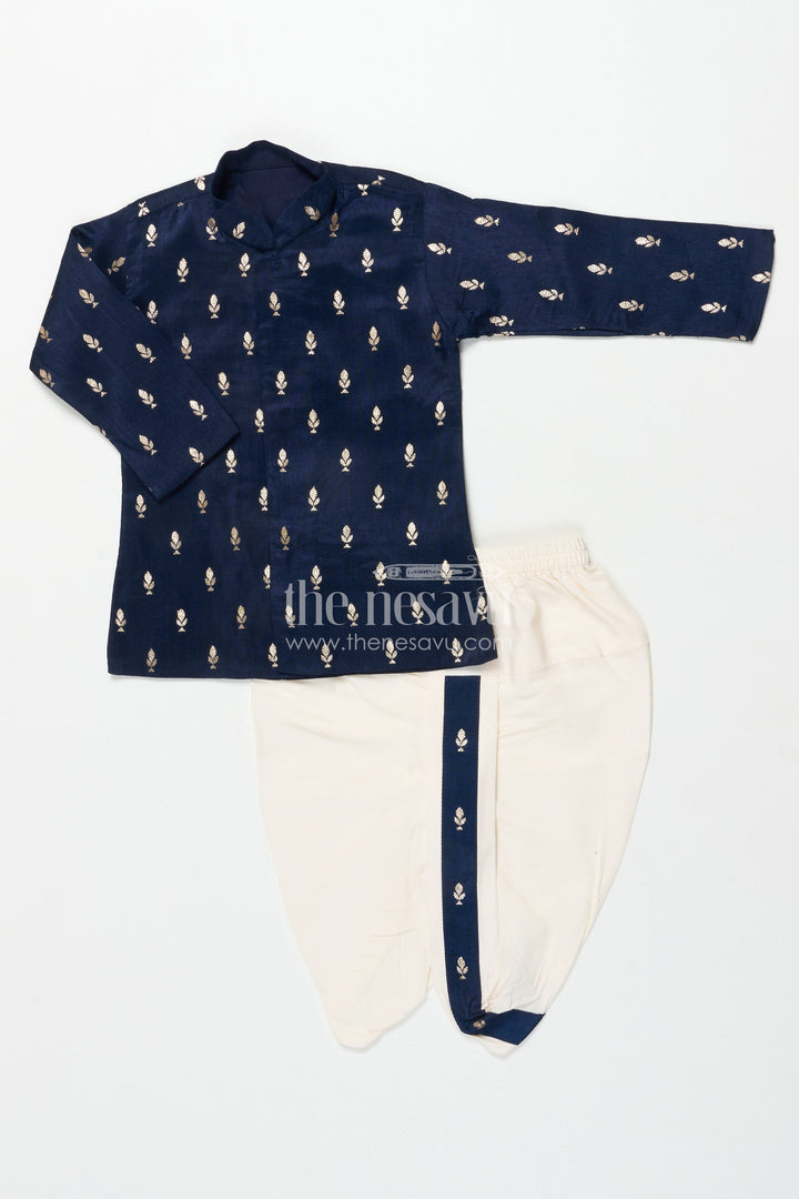 The Nesavu Boys Dothi Set Boys Dhoti Kurta Set for Festive Celebrations and Traditional Functions Nesavu Nesavu boys silk blend dhoti kurta embroidered detailing festive functions rituals