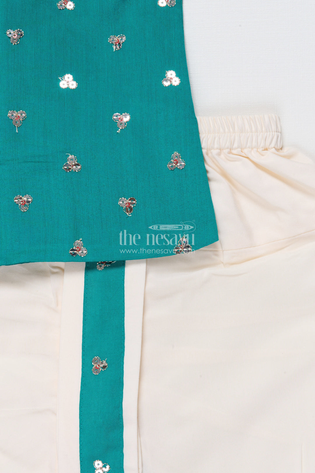 The Nesavu Boys Dothi Set Boys Dhoti Kurta Set with Mirror Embroidery for Festive Functions Nesavu Nesavu boys dhoti kurta set sequin mirror embroidery festivals traditional events