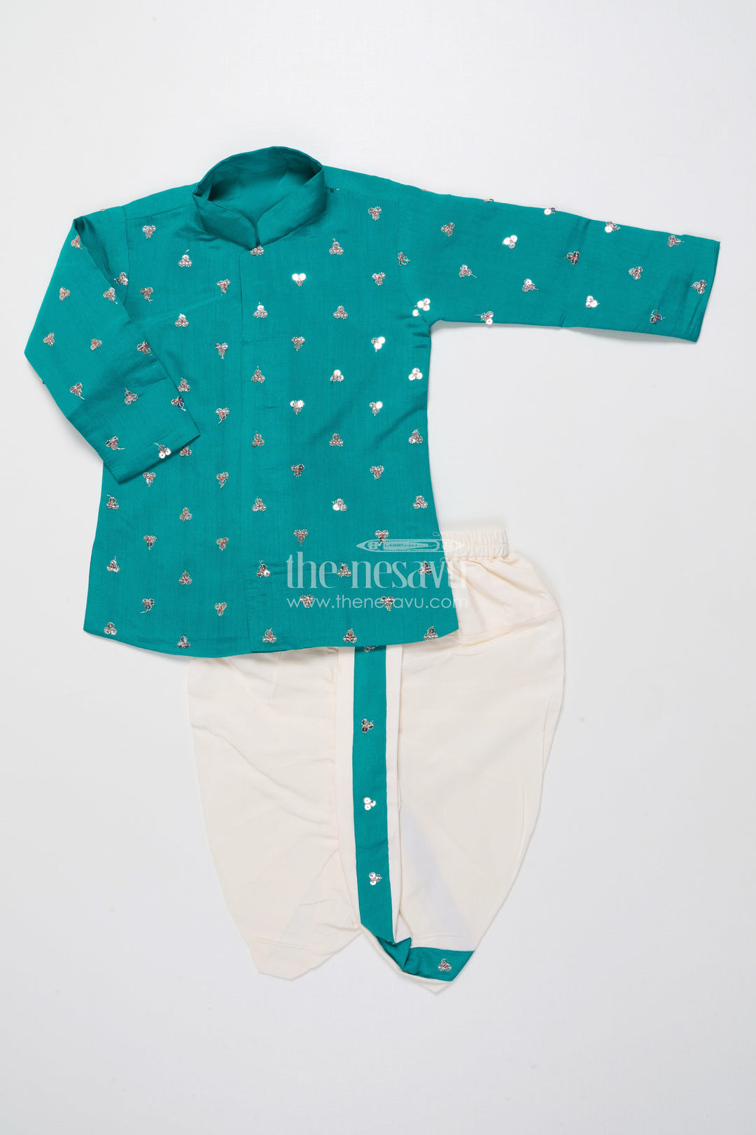 The Nesavu Boys Dothi Set Boys Dhoti Kurta Set with Mirror Embroidery for Festive Functions Nesavu Nesavu boys dhoti kurta set sequin mirror embroidery festivals traditional events