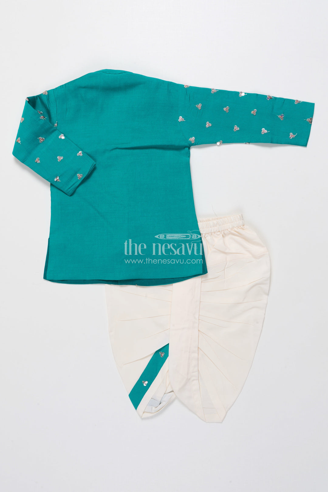 The Nesavu Boys Dothi Set Boys Dhoti Kurta Set with Mirror Embroidery for Festive Functions Nesavu Nesavu boys dhoti kurta set sequin mirror embroidery festivals traditional events