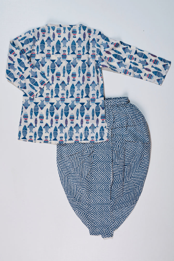 The Nesavu Boys Dothi Set Boys Dhoti Kurta Suit in Pure Block Print Cotton with Traditional Patterns and Full Sleeves Nesavu Boys Dhoti Kurta Suit Pure Block Print Cotton Traditional Patterns Full Sleeves | The Nesavu