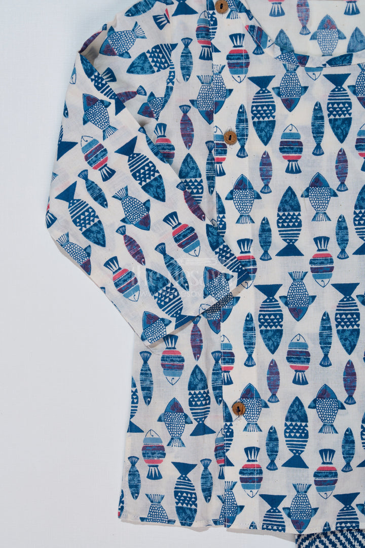 The Nesavu Boys Dothi Set Boys Dhoti Kurta Suit in Pure Block Print Cotton with Traditional Patterns and Full Sleeves Nesavu Boys Dhoti Kurta Suit Pure Block Print Cotton Traditional Patterns Full Sleeves | The Nesavu