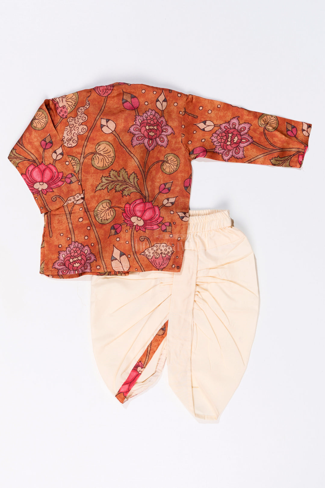 The Nesavu Boys Dothi Set Boys Dhoti Pajama Suit with Kalamkari Printed Muslin Silk for Traditional and Festive Wear Nesavu Boys Dhoti Pajama Suit Kalamkari Printed Muslin Silk Festive Cultural Wear | The Nesavu