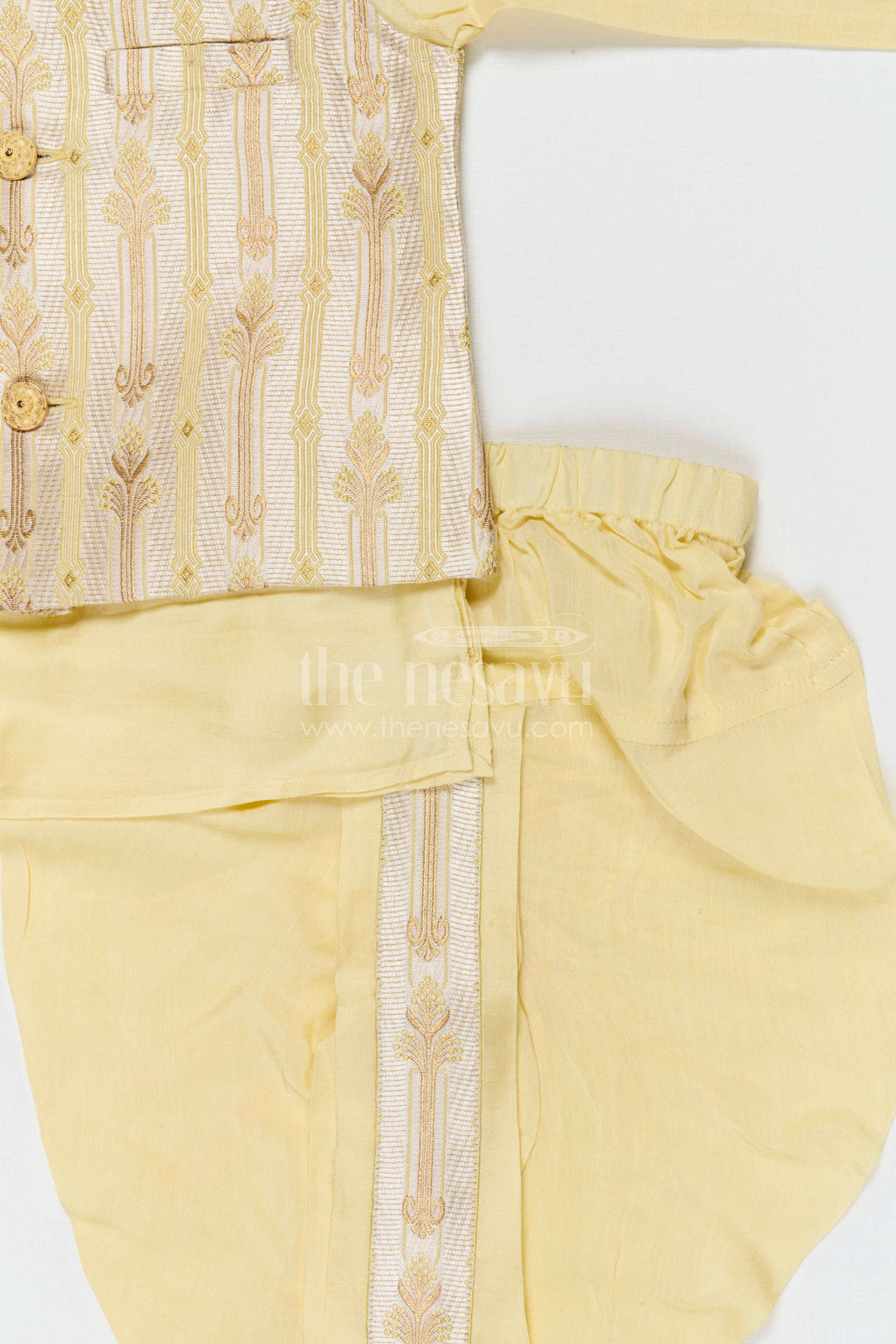 The Nesavu Boys Dothi Set Boys Dhoti Set for Festivals and Traditional Family Functions Nesavu Nesavu boys silk cotton dhoti set with designer jacket for festive occasions