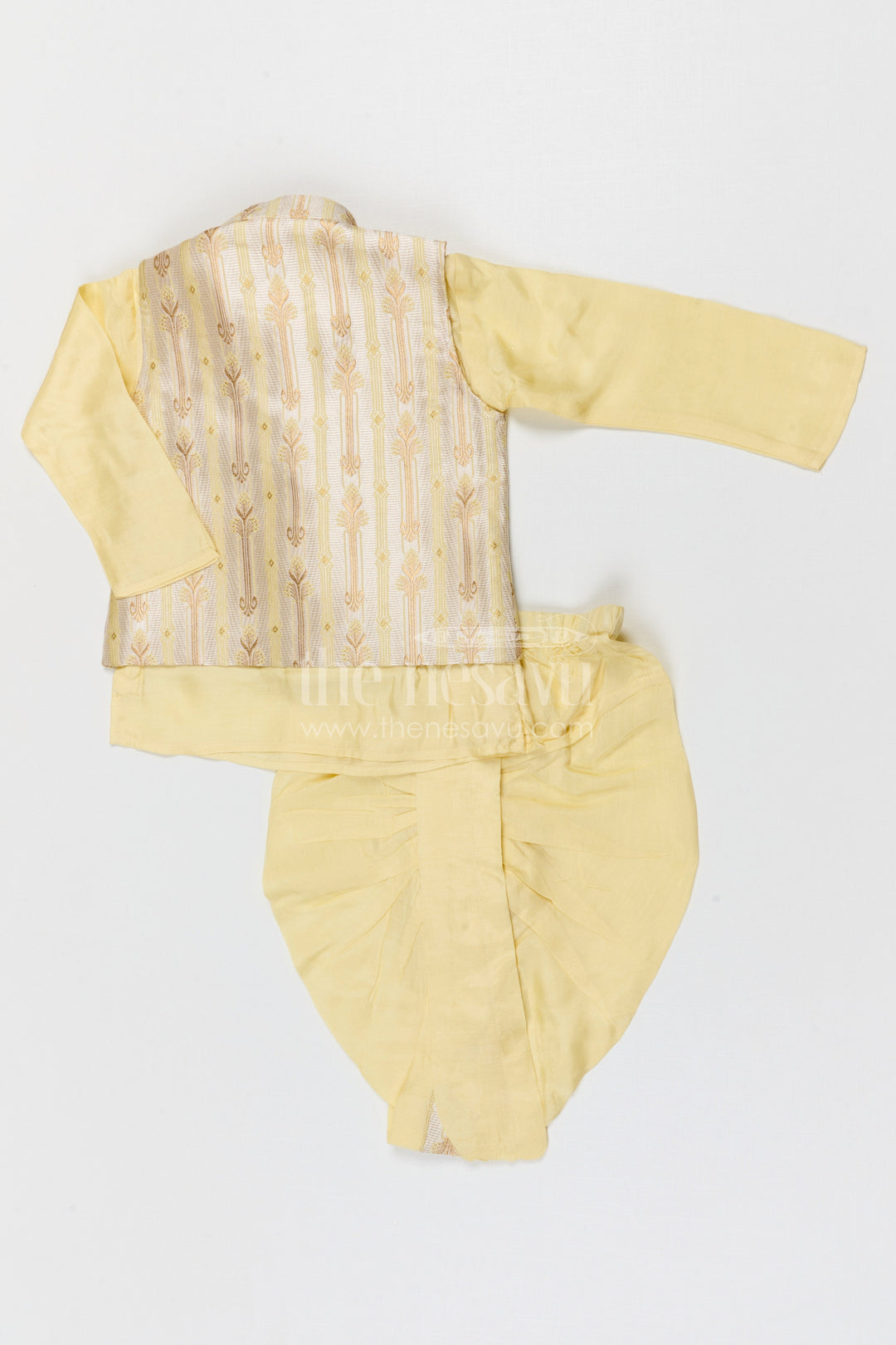 The Nesavu Boys Dothi Set Boys Dhoti Set for Festivals and Traditional Family Functions Nesavu Nesavu boys silk cotton dhoti set with designer jacket for festive occasions