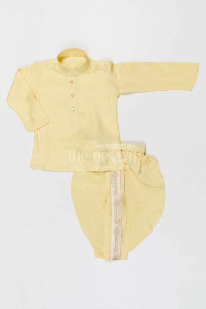 The Nesavu Boys Dothi Set Boys Dhoti Set for Festivals and Traditional Family Functions Nesavu Nesavu boys silk cotton dhoti set with designer jacket for festive occasions