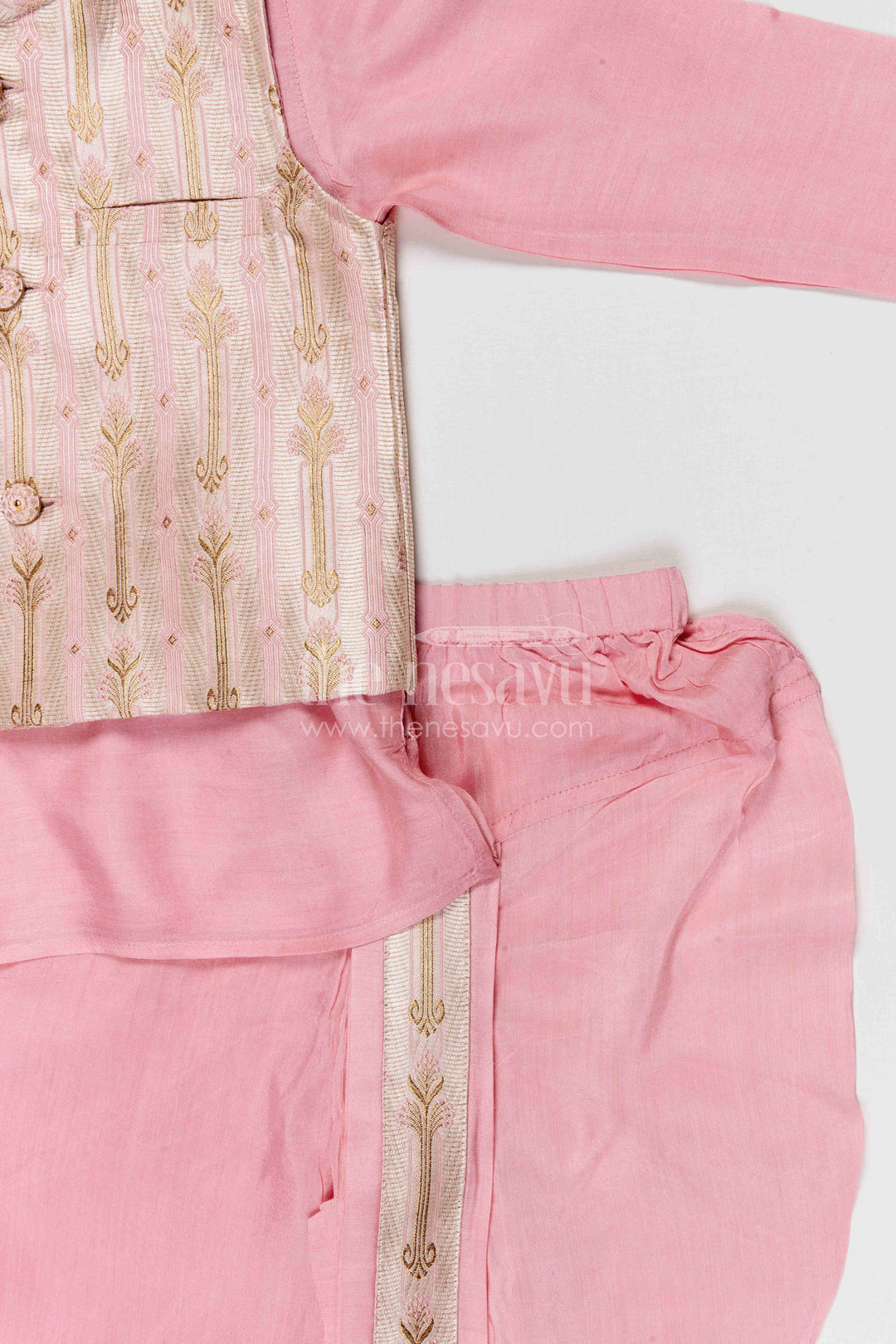 The Nesavu Boys Dothi Set Boys Dhoti Set for Naming Ceremony and Festive Occasions Nesavu Nesavu boys silk cotton dhoti set with designer jacket for naming ceremony and festive wear