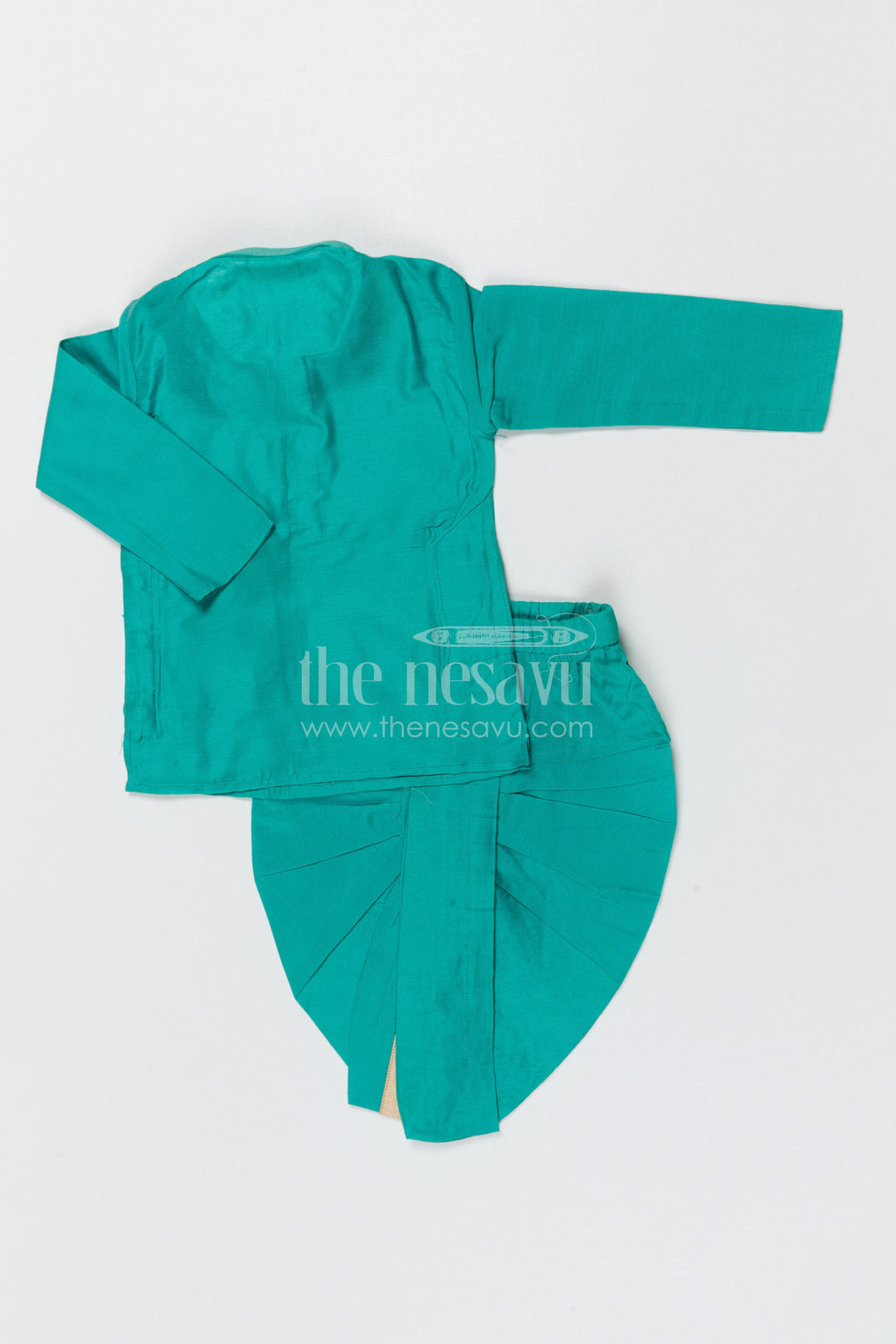 The Nesavu Boys Dothi Set Boys Dhoti Set for Weddings and Traditional Celebrations Nesavu Nesavu boys silk cotton dhoti set with thread embroidery jacket for weddings