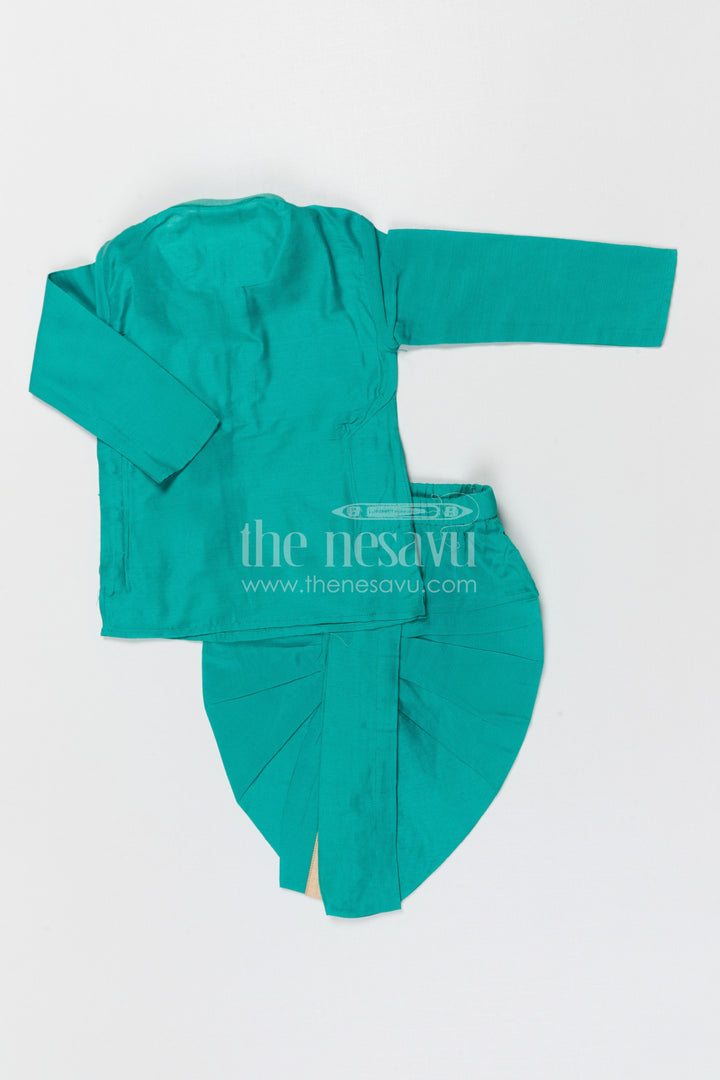 The Nesavu Boys Dothi Set Boys Dhoti Set for Weddings and Traditional Celebrations Nesavu Nesavu boys silk cotton dhoti set with thread embroidery jacket for weddings