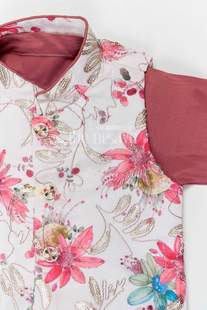 The Nesavu Boys Dothi Set Boys Dhoti Set with Jacket for Festive Celebrations and Temple Visits Nesavu Nesavu boys dhoti set with digital print jacket for festivals temple visits and cultural celebrations