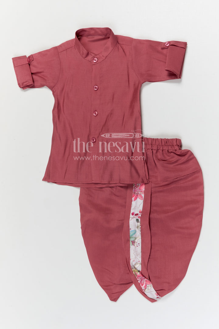 The Nesavu Boys Dothi Set Boys Dhoti Set with Jacket for Festive Celebrations and Temple Visits Nesavu Nesavu boys dhoti set with digital print jacket for festivals temple visits and cultural celebrations