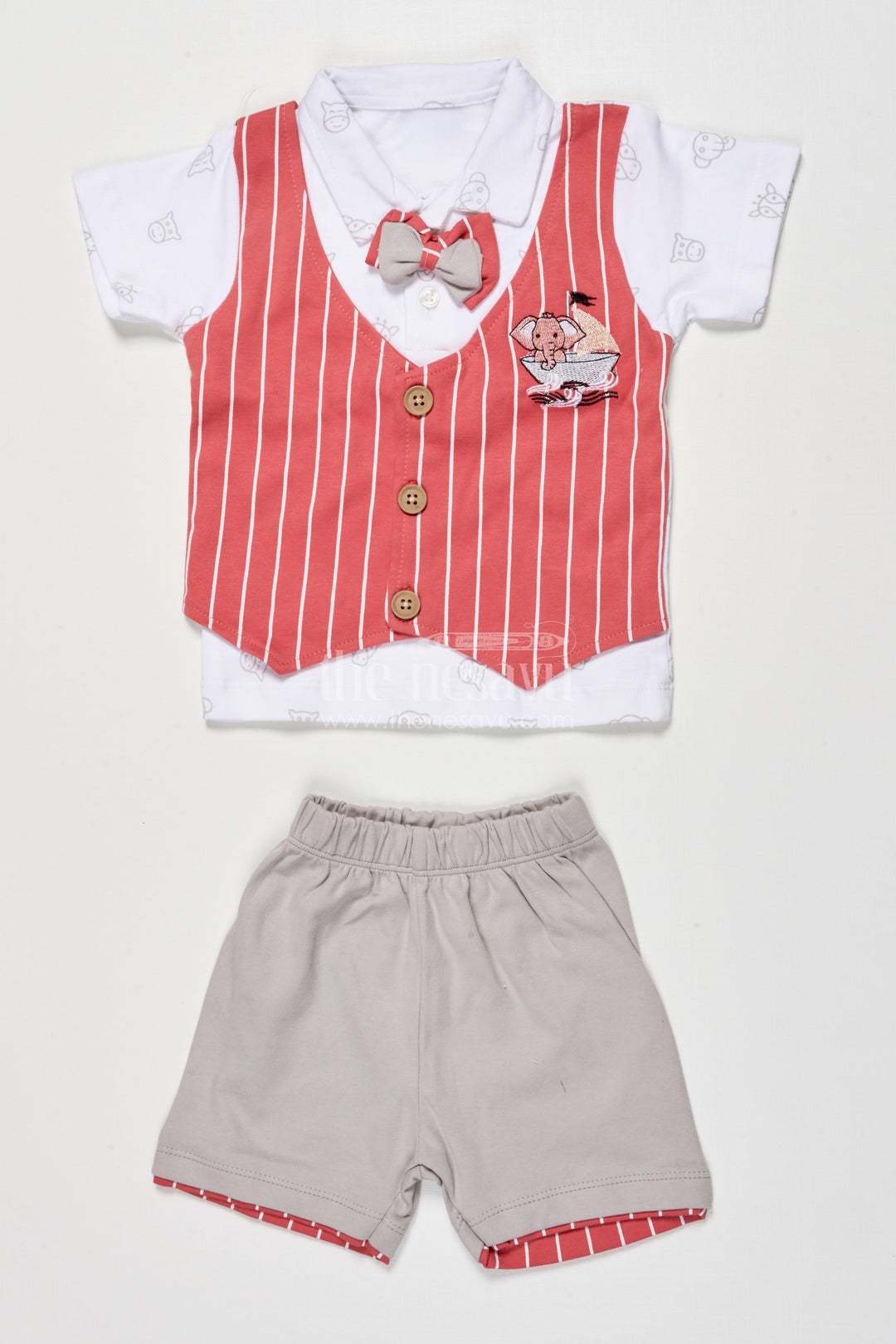 The Nesavu Boys Casual Set Boys Digital Print Casual Cotton Set for Summer Wear and Outings Nesavu 14 (6M) / Brown BCS513A-14 Nesavu boys casual cotton set digital print shirt shorts summer outings