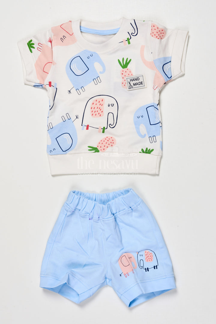 The Nesavu Boys Casual Set Boys Digital Print Cotton Set for Summer Comfort and Play Nesavu 12 (3M) / Blue BCS515B-12 Nesavu boys cotton casual set digital print top shorts summer outings play