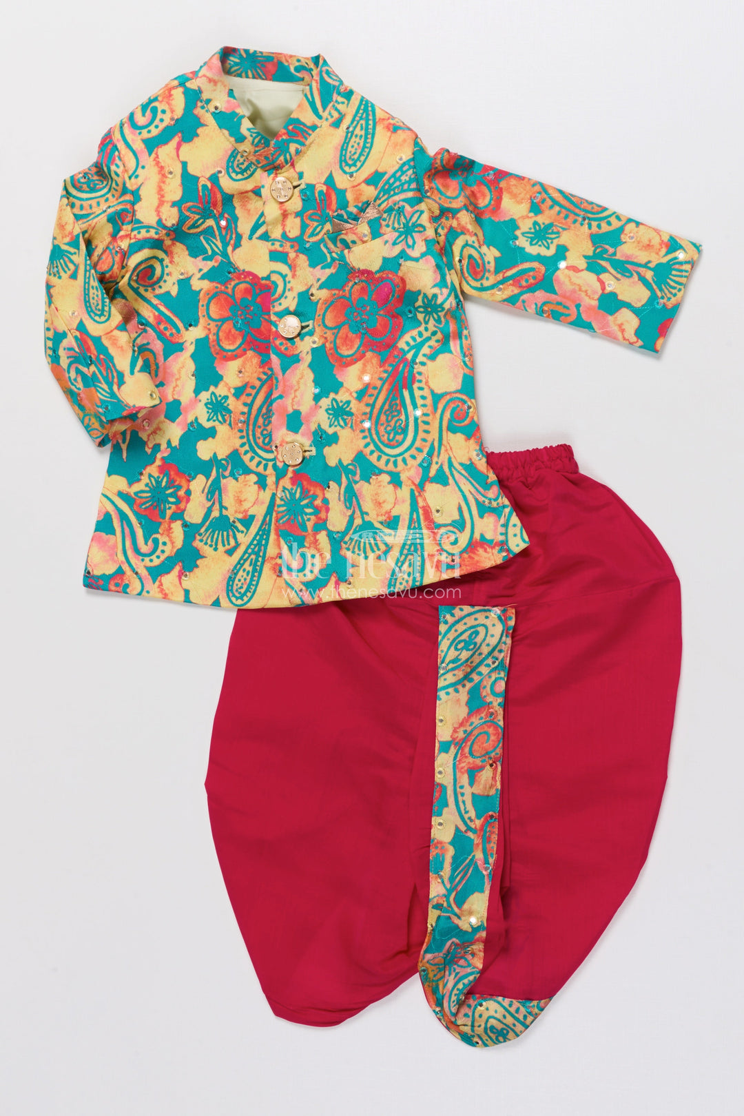 The Nesavu Boys Dothi Set Boys Digital Print Dhoti Kurta Set for Traditional Celebrations and Ethnic Day Nesavu 14 (6M) / Green BES928A-14 Nesavu boys digital print dhoti kurta set traditional festive outfit temple visits family celebrations