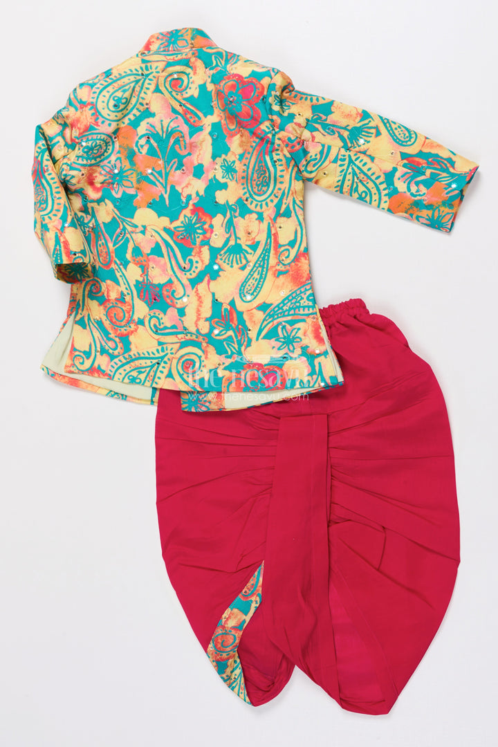 The Nesavu Boys Dothi Set Boys Digital Print Dhoti Kurta Set for Traditional Celebrations and Ethnic Day Nesavu Nesavu boys digital print dhoti kurta set traditional festive outfit temple visits family celebrations