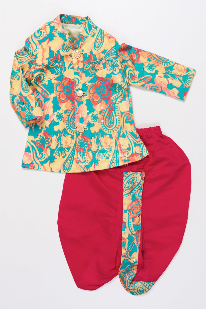 The Nesavu Boys Dothi Set Boys Digital Print Dhoti Kurta Set for Traditional Celebrations and Ethnic Day Nesavu Nesavu boys digital print dhoti kurta set traditional festive outfit temple visits family celebrations