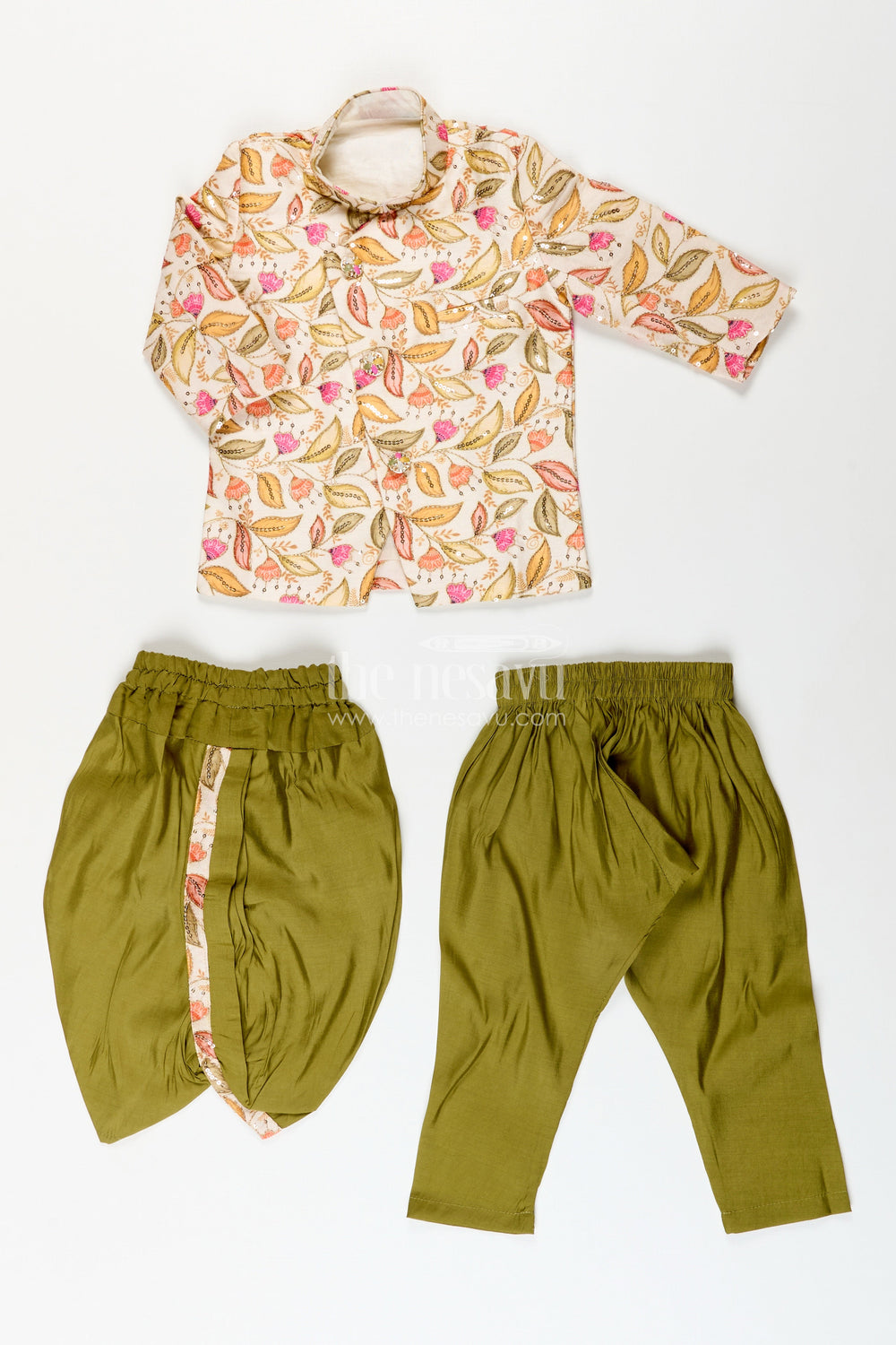 The Nesavu Boys Dothi Set Boys digital print kurta dhoti set for temple visits and festive outings Nesavu Nesavu boys digital floral kurta dhoti set temple visits festive family occasions
