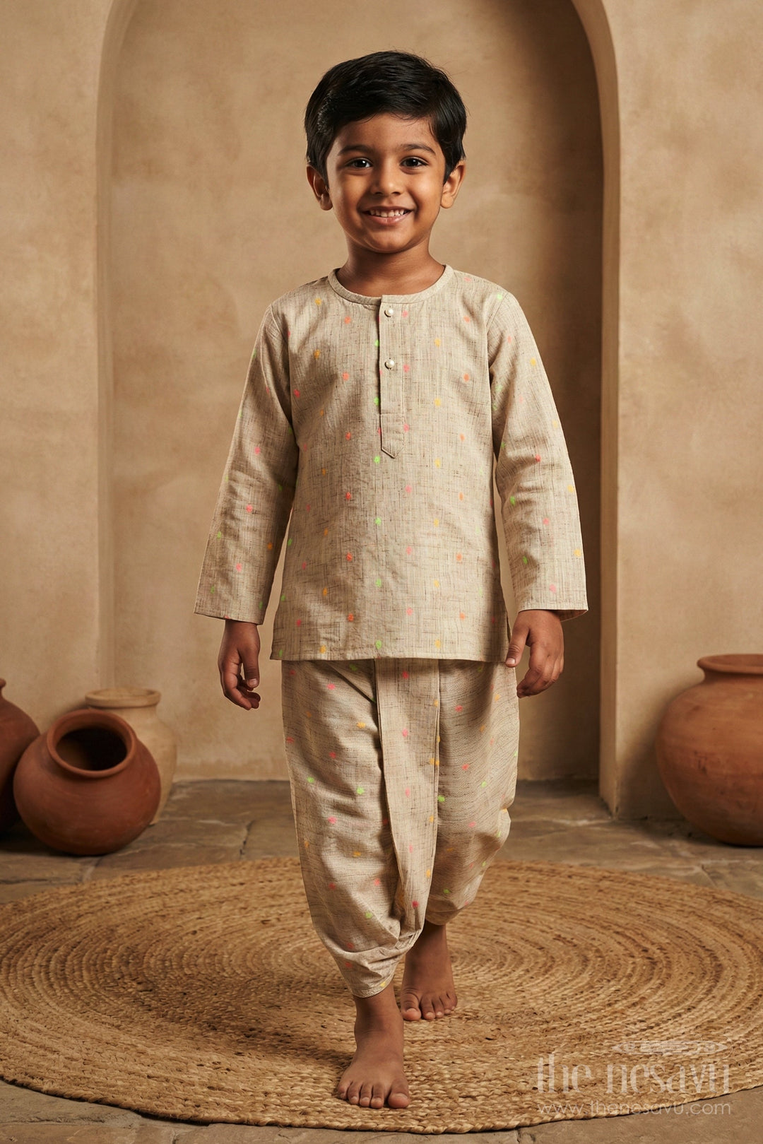 The Nesavu Boys Kurtha Set Boys Digital Print Kurta Set for Traditional School Events Nesavu Nesavu boys printed cotton kurta set ethnic school events traditional celebrations