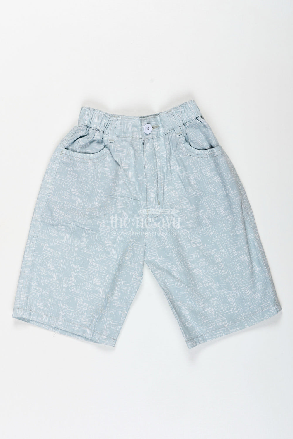 The Nesavu Boys Shorts Boys Digital Printed Shorts in Light Green Cotton Blend with Comfortable Fit and Subtle Design Nesavu 26 (6Y) / Green BWS020DB-26 Nesavu Boys Light Green Digital Printed Cotton Blend Shorts Casual Fit Style