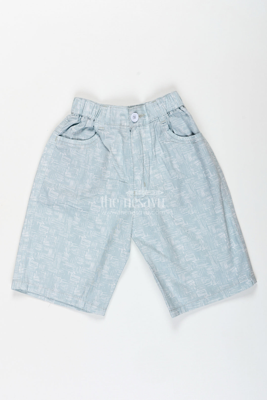 The Nesavu Boys Shorts Boys Digital Printed Shorts in Light Green Cotton Blend with Comfortable Fit and Subtle Design Nesavu 26 (6Y) / Green BWS020DB-26 Nesavu Boys Light Green Digital Printed Cotton Blend Shorts Casual Fit Style