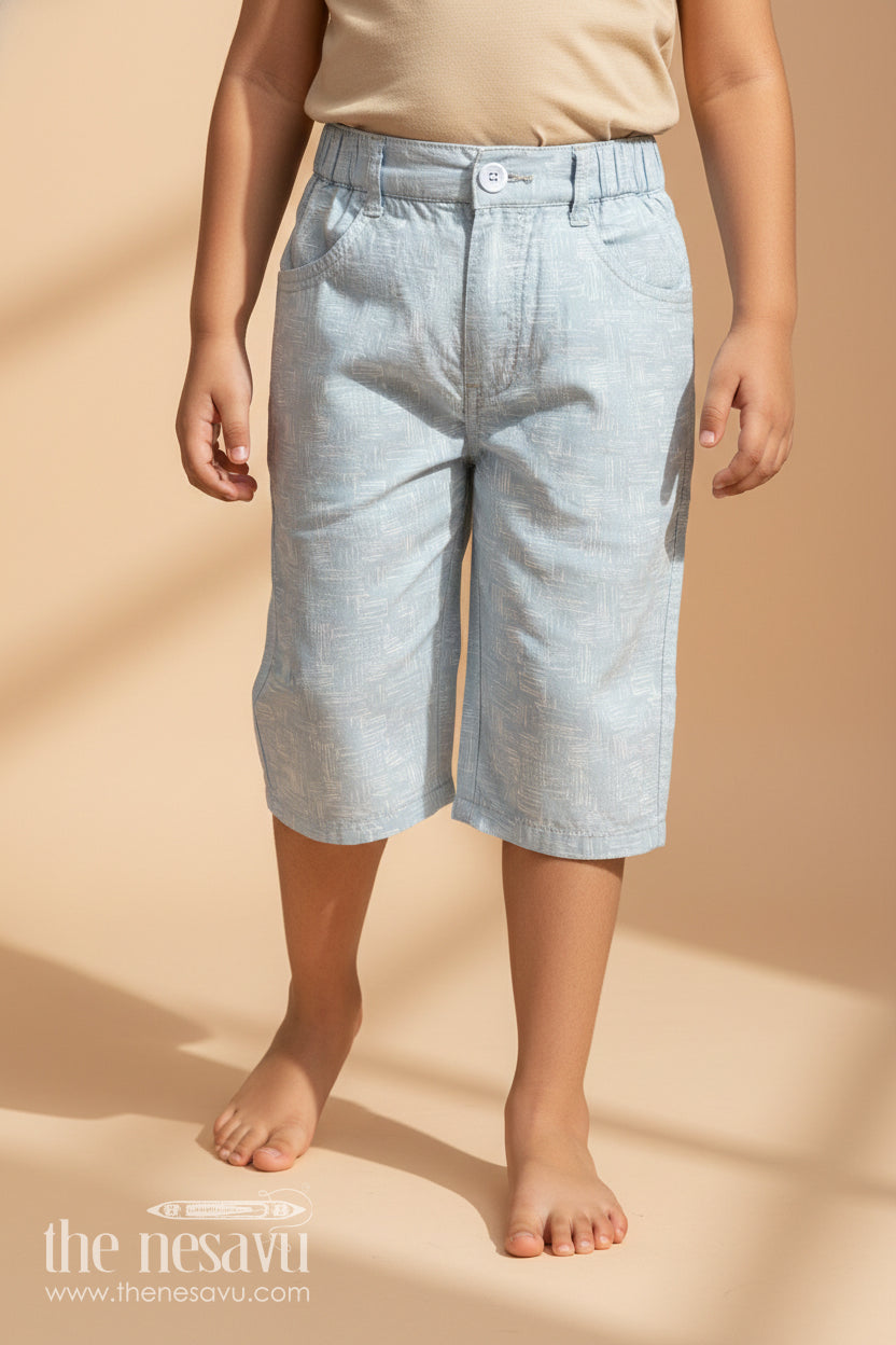 The Nesavu Boys Shorts Boys Digital Printed Shorts in Light Green Cotton Blend with Comfortable Fit and Subtle Design Nesavu 26 (6Y) / Green BWS020DB-26 Nesavu Boys Light Green Digital Printed Cotton Blend Shorts Casual Fit Style